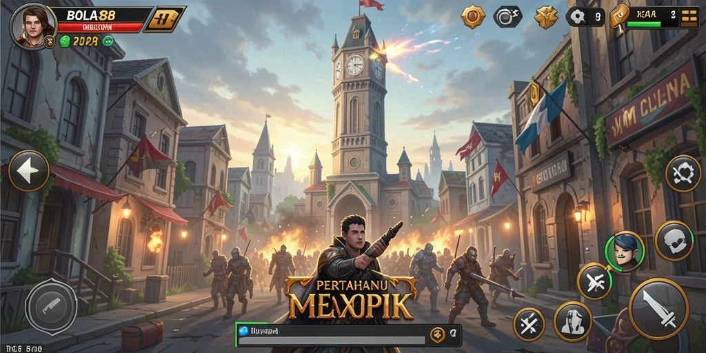 Tampilan menara strategis dalam gameplay BOLA88 yang seru.