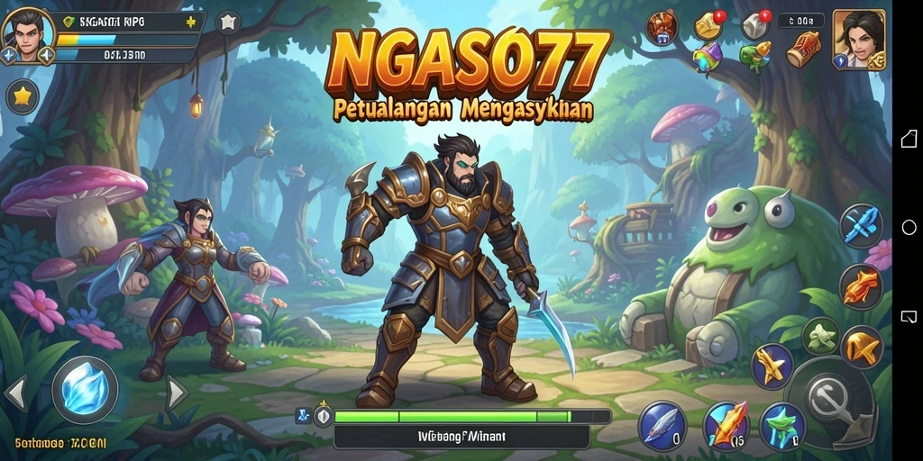 Tampilan layar NGASO77 yang memukau dengan aksi RPG intens.